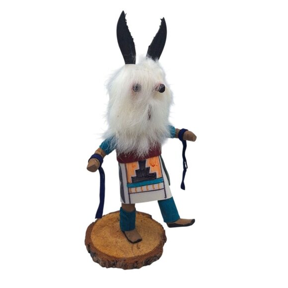 Kachina Handmade Doll Signed 8 Inch Wolf AM Native American Indian Art Wood Fur - Picture 1 of 14